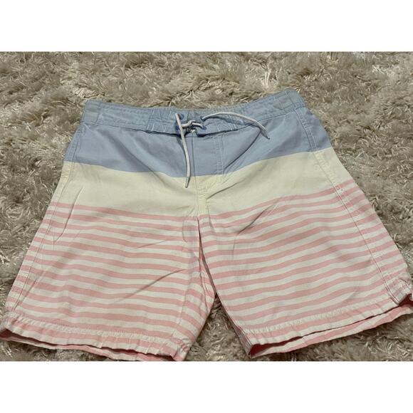 Janie and Jack Pink White and Blue Striped Swim Trunks Size 7-Preloved - Picture 1 of 4